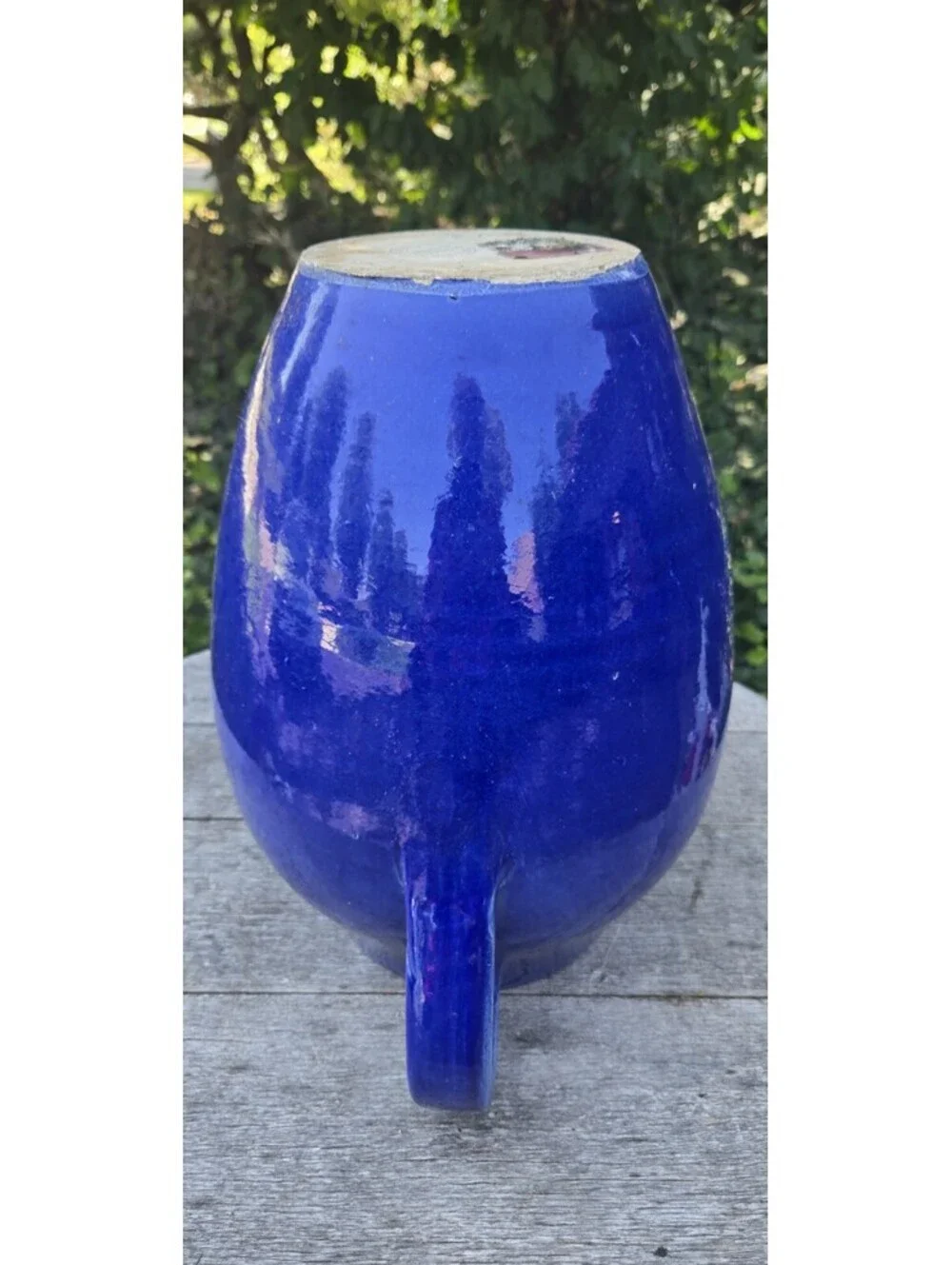 Cobalt Blue Pottery Vase Handmade In Portugal Vase 13X11 Inches 1 Chip